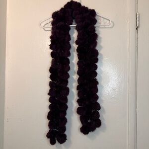 Vintage Deep Plum Rabbit Faux Fur Pom-Pom Statement Scarf
